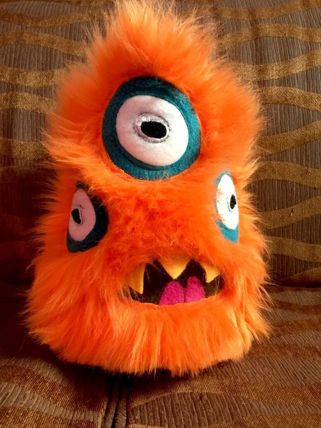 MEDIUM ORANGE 3 EYED MONSTER WITH MOUTH — TIM MONSTERS! -